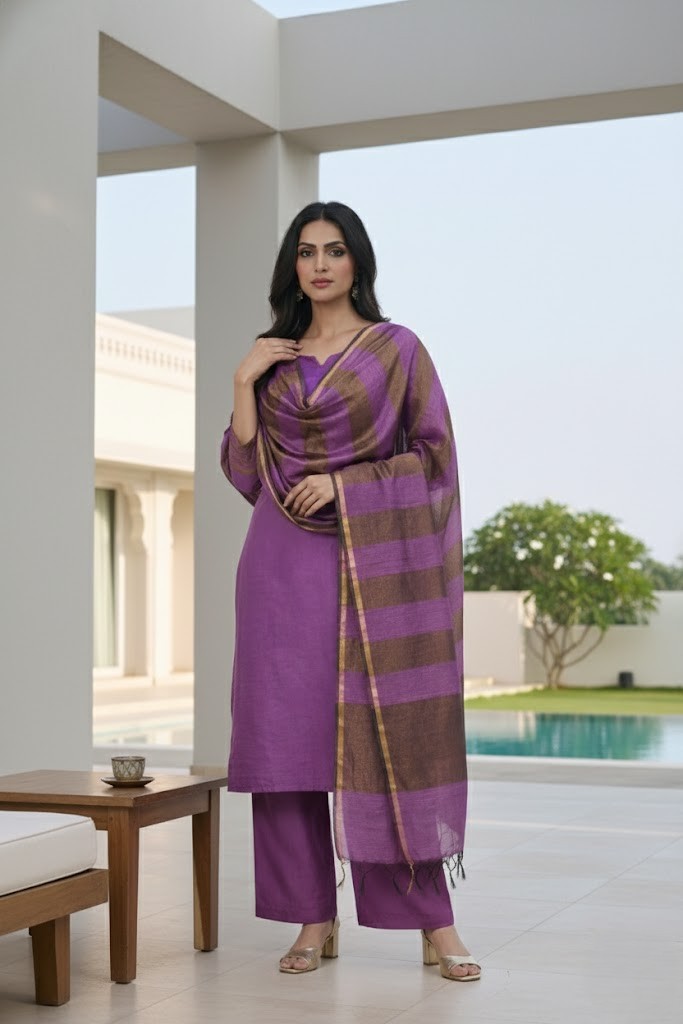 Banarasi Cotton Suit Purple